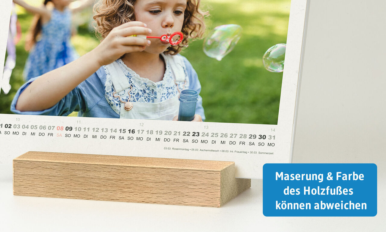 Kreativer Kalender mit Holzboden und Seifenblasen