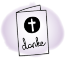 Eine Dankeskarte mit einem Kreuz und dem Wort "danke" in handgeschriebener Schrift