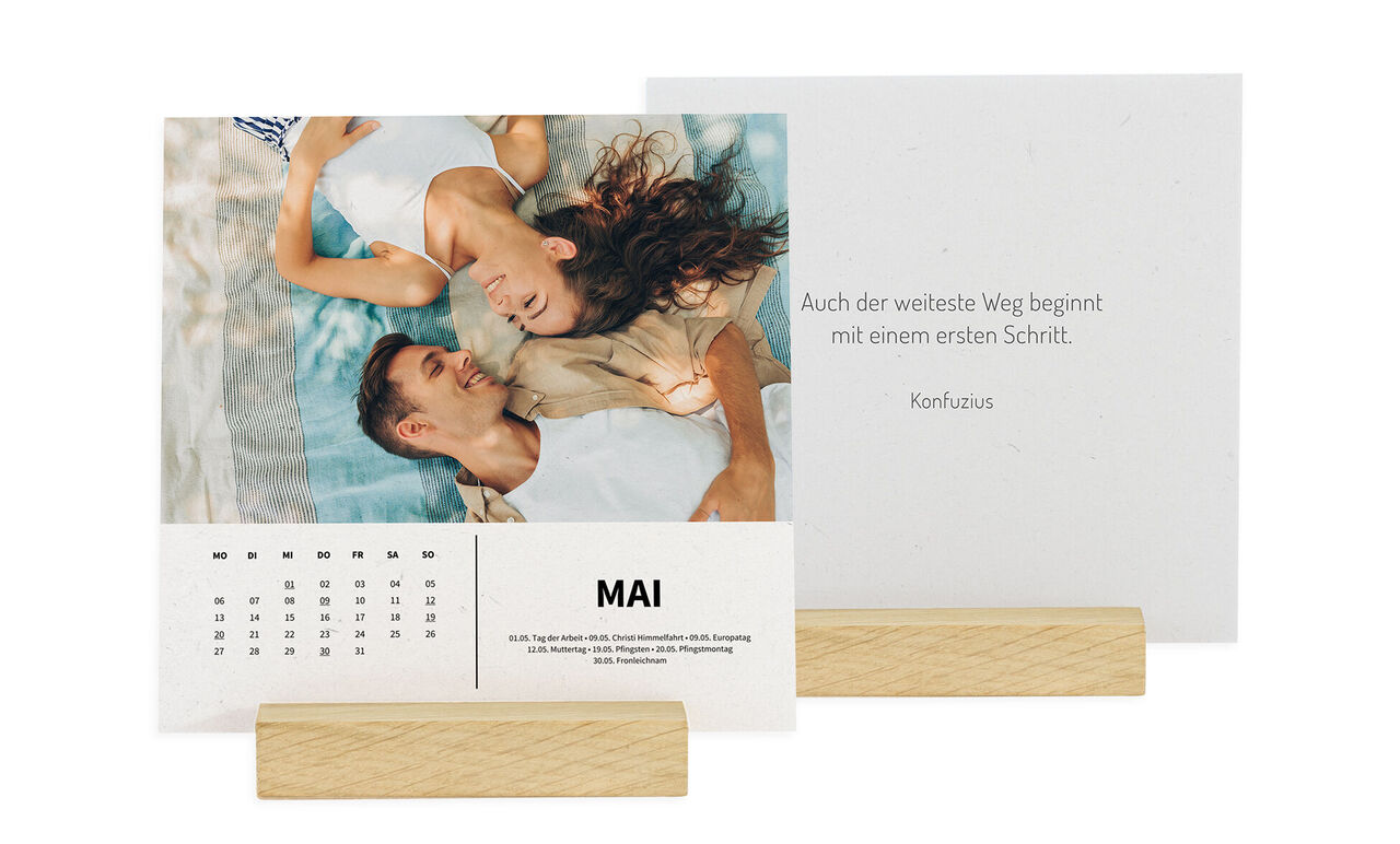 Wundervolle Tischkalendergestaltung für Mai mit persönlichem Foto und inspirierendem Zitat.