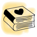 Zwei Bücher übereinander mit einem Herzsymbol auf dem oberen Buch