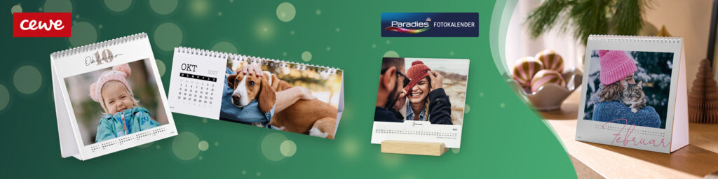 Tischkalender mit eigenen Fotos in verschiedenen Formaten von CEWE und Paradies