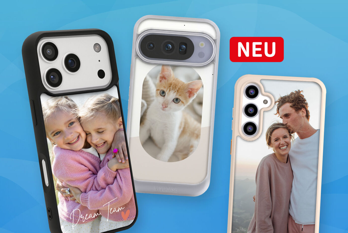 Handyhüllen in verschiedenen Ausführungen mit Familien- und Katzenfotos